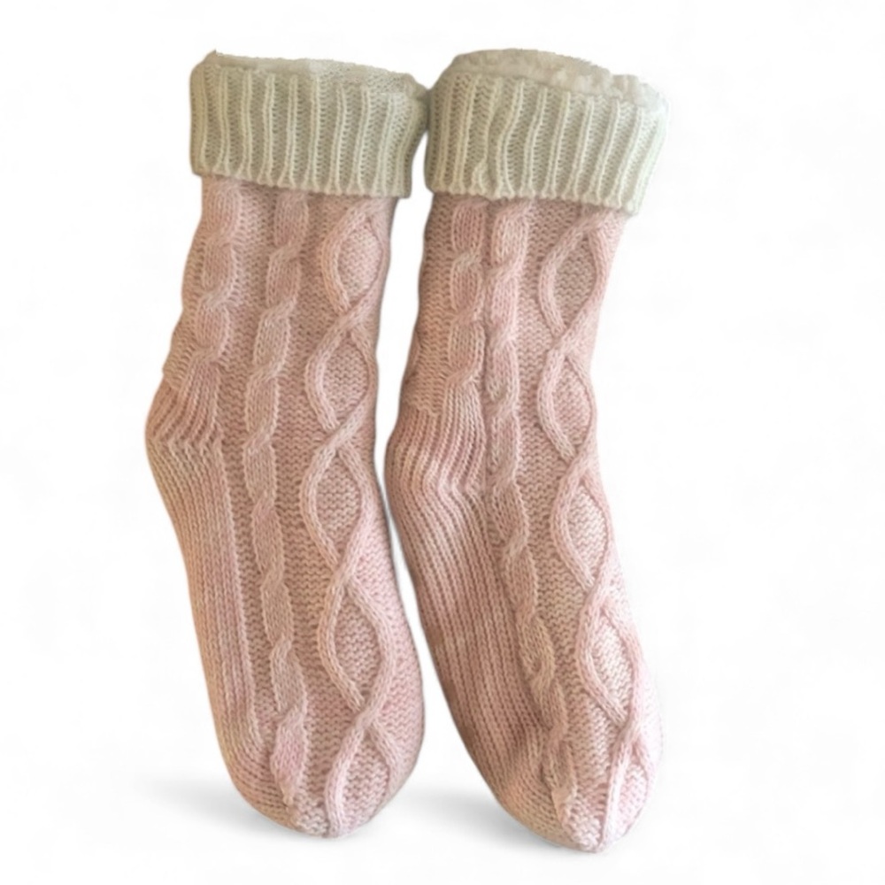 Jane and Bleecker Ballet Pink Fleece Lined Slipper Socks  Size 9-10 EUC